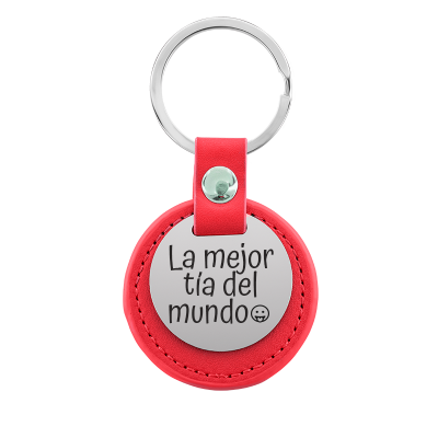 Llavero Personalizado con Círculo Grabado y Cuero
