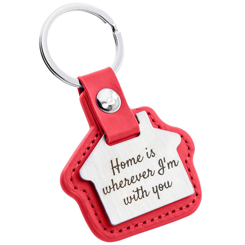 Llavero Personalizado Grabado en Forma de Casa con Cuero