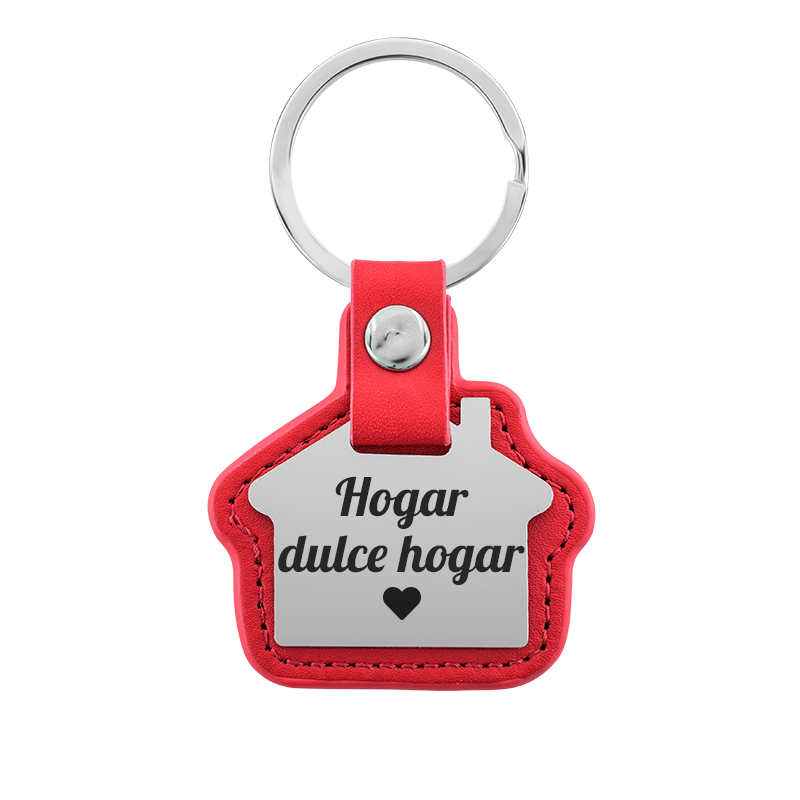 Llavero Personalizado Grabado en Forma de Casa con Cuero