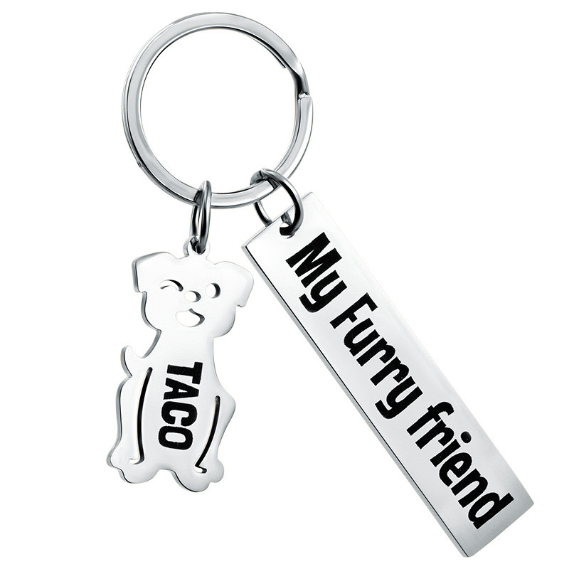 Llavero Personalizado en Forma de Rectángulo Grabado con Charm de Perro