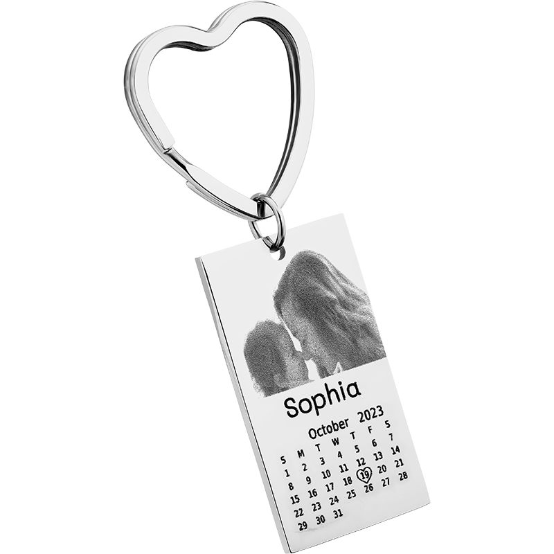 Llavero con Foto, Texto y Calendario Grabados