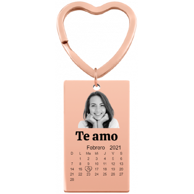Llavero con Foto, Texto y Calendario Grabados