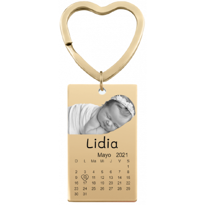Llavero con Foto, Texto y Calendario Grabados