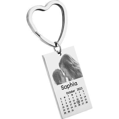 Llavero con Foto, Texto y Calendario Grabados