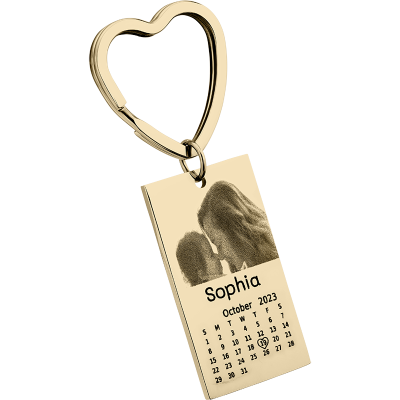 Llavero con Foto, Texto y Calendario Grabados