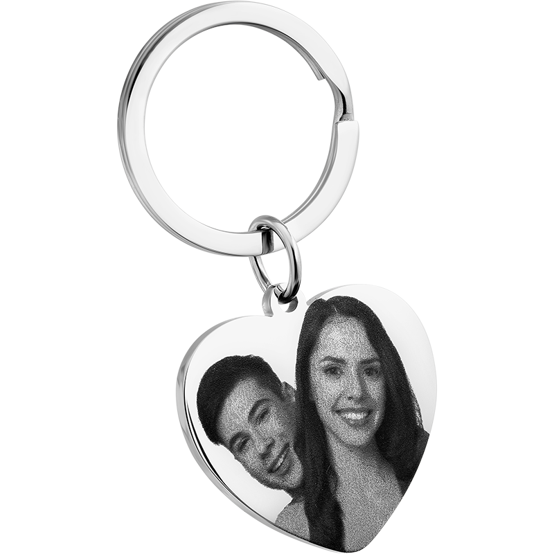 Llavero Personalizado en Forma de Corazón con Foto y Texto Grabados
