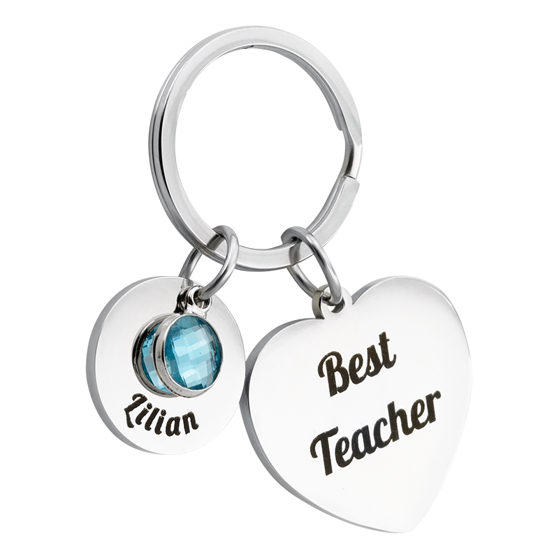 Llavero Personalizado en Forma de Corazón Grabado con 1 Piedra de Nacimiento