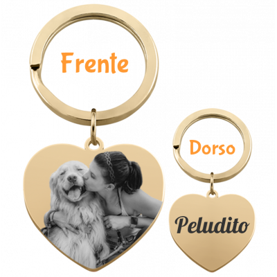 Llavero de Forma de Corazón con Foto de Perro o...