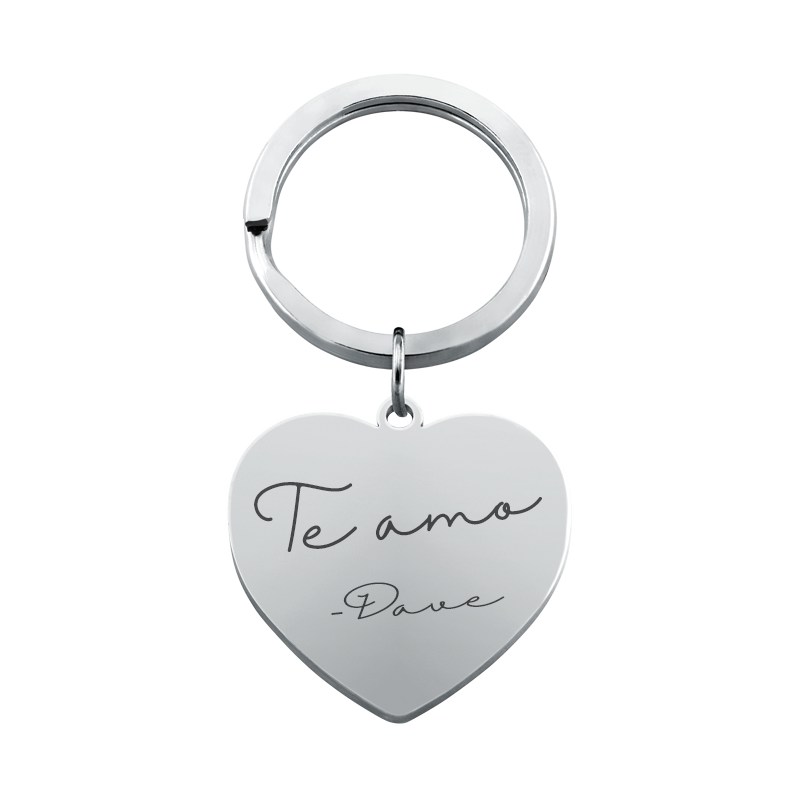 Llavero Personalizado en Forma de Corazón Grabado con Texto Manuscrito