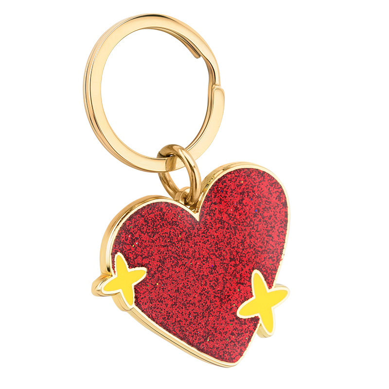Llavero Personalizado con Forma de Corazón Grabado con Brillos