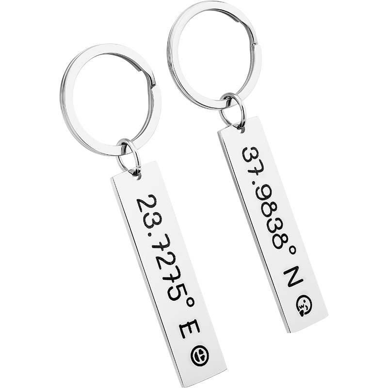 2 llaveros Personalizados con Coordenadas Grabadas
