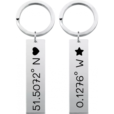 2 llaveros Personalizados con Coordenadas Grabadas