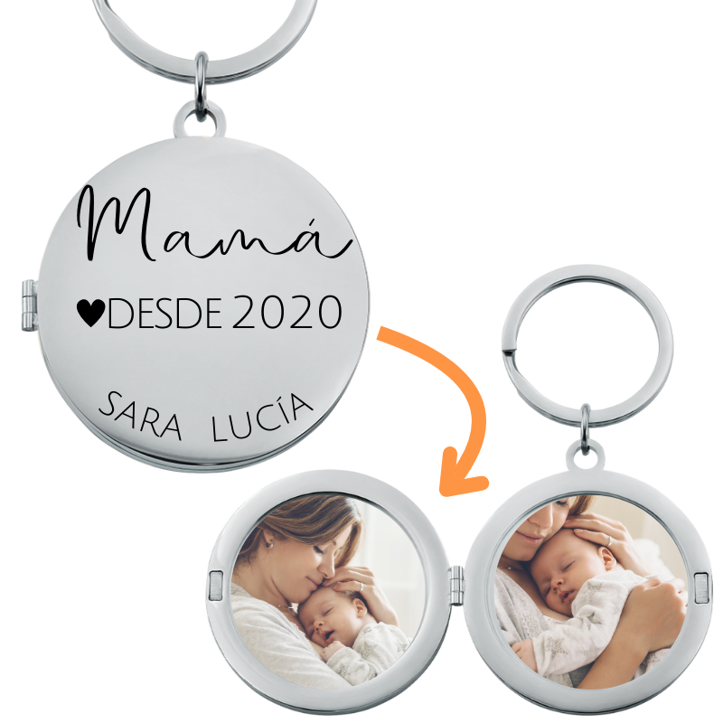 Llavero con Medallón Grabado para Mamá, con los Nombres de los Hijos y una Fecha Especial