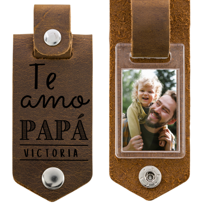 Llavero de cuero Grabado para Papá, con foto y... Llavero de cuero Grabado para Papá, con foto y...