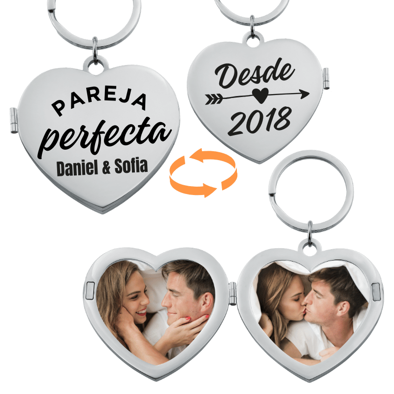 Perso Llavero Personalizado con Corazón de Pareja "Pareja Perfecta"
