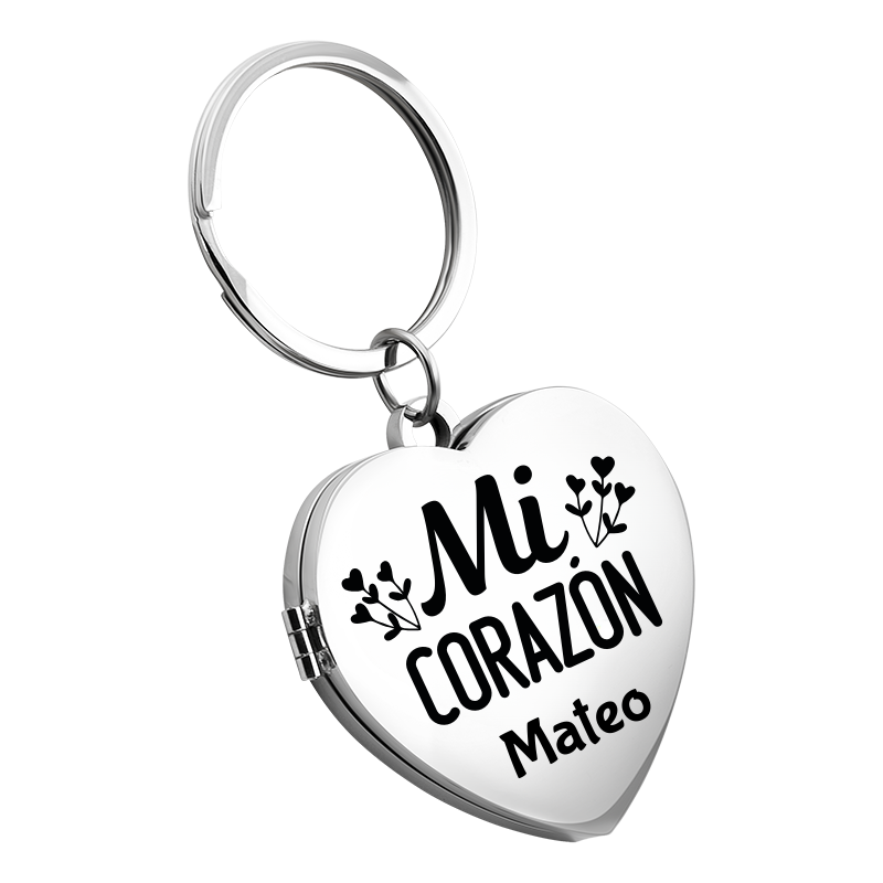 Llavero Personalizado con Medallón para Pareja, con Fotos y Grabado "Mi Corazón"