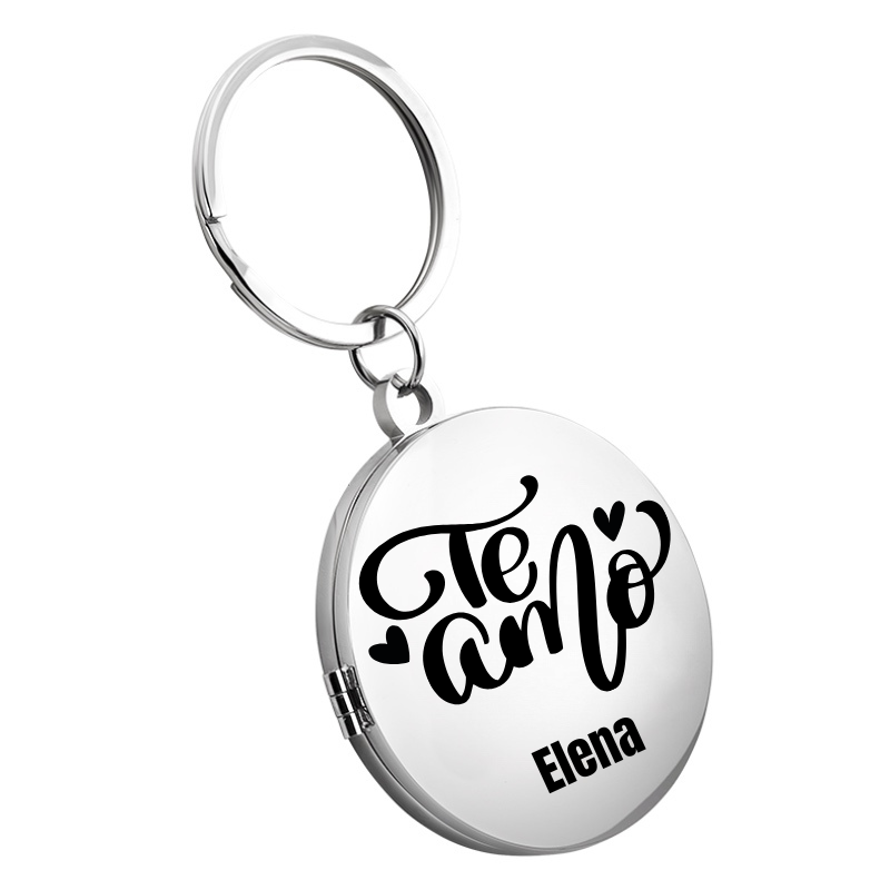 Llavero Personalizado con Medallón para Pareja, con Fotos y Grabado "Te Amo"