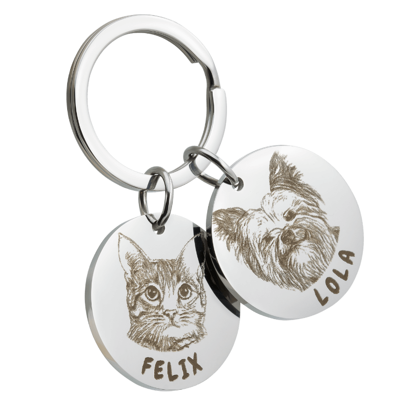 Llavero de Doble Círculo de Mascota: personalizable con Fotos y Nombres de dos Mascotas