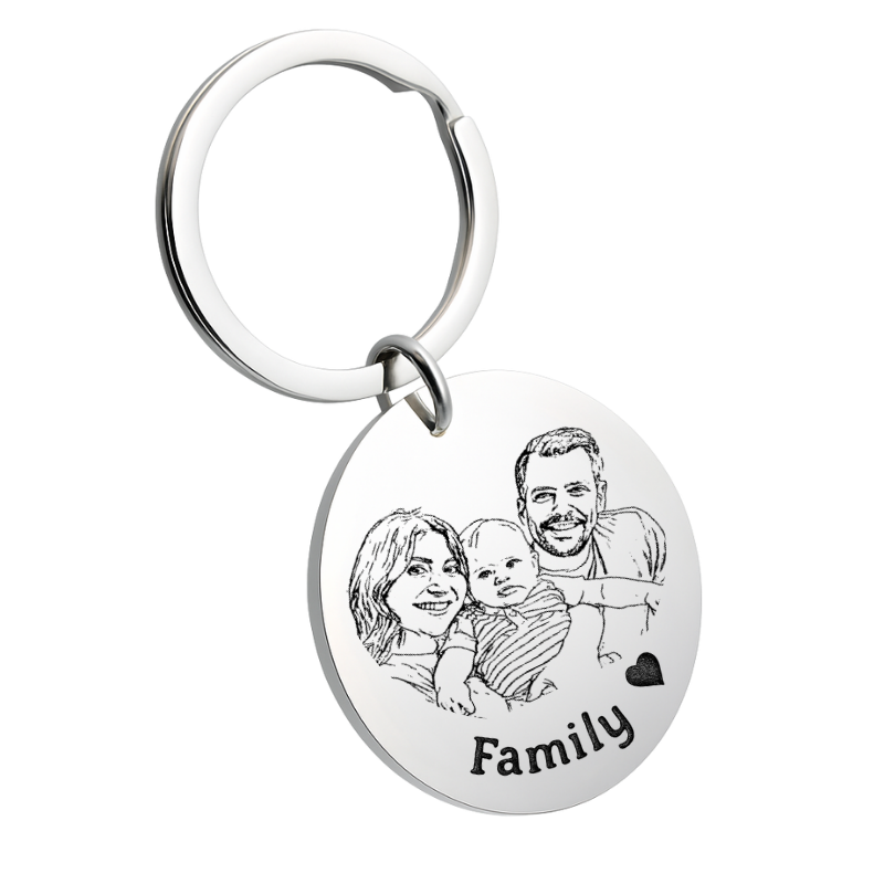 Llavero Redondo Grande de Foto a Dibujo – Personalizado con Foto y Grabado