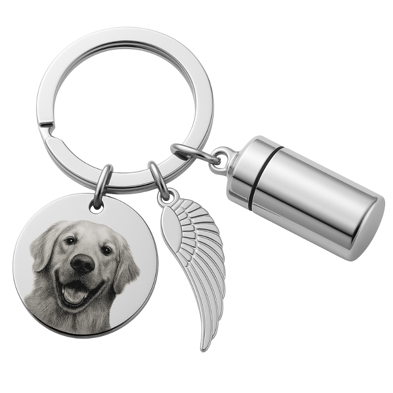 Llavero Personalizado con Foto Conmemorativa y Compartimento para Cenizas – Recuerdo Grabado